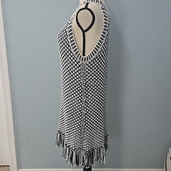 SOFT SURROUNDINGS Bambado Fringe Halter Tank Top Navy White Knit LARGE MiniDress - Picture 6 of 13